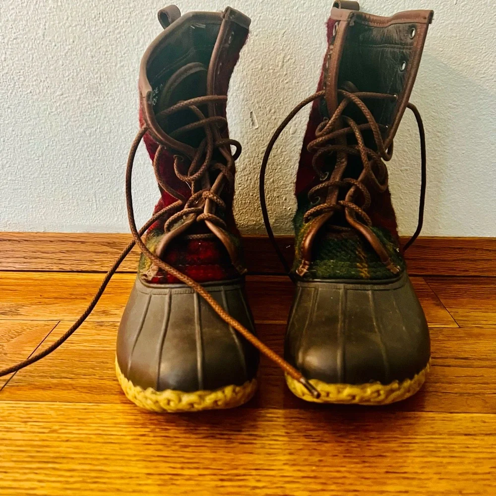 L.L. Bean Red and Green Plaid Winter Boots